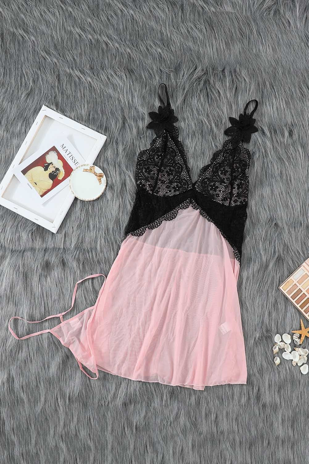 Lace Mesh Babydoll Nightie with Open Back- 3 Colors