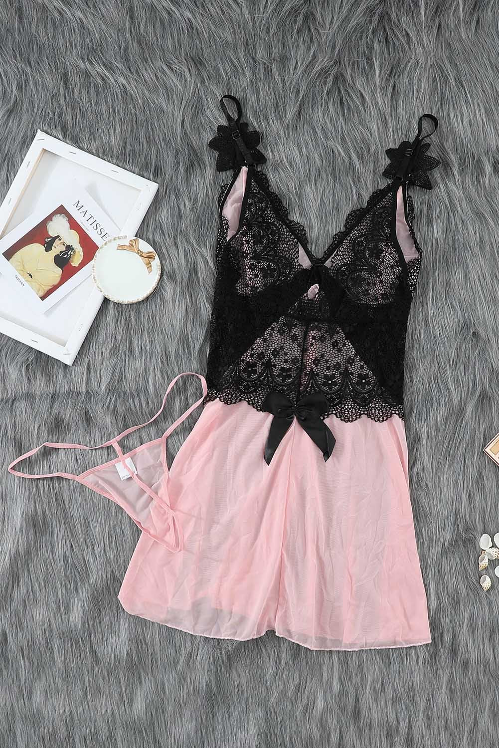 Lace Mesh Babydoll Nightie with Open Back- 3 Colors