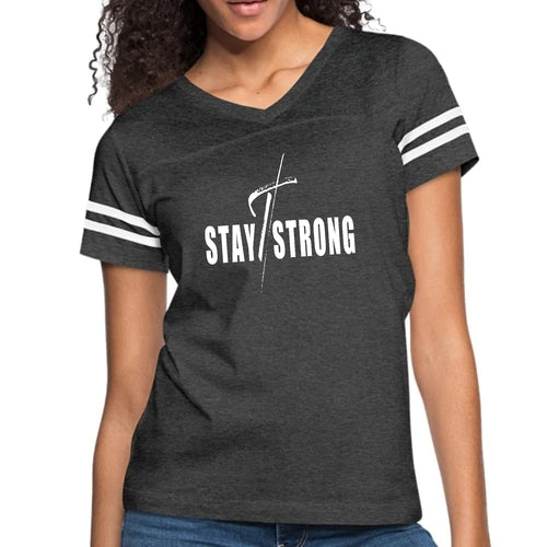 Womens Vintage Sport Graphic T-shirt, Stay Strong With Cross White