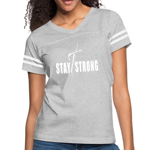 Womens Vintage Sport Graphic T-shirt, Stay Strong With Cross White