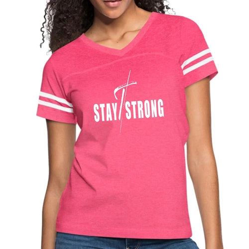 Womens Vintage Sport Graphic T-shirt, Stay Strong With Cross White