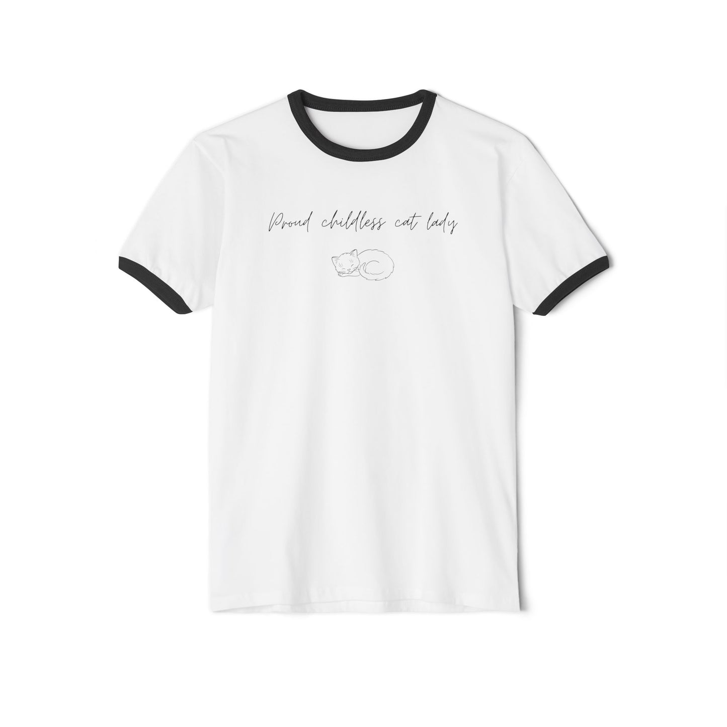 Proud childless cat lady ringer T-shirt