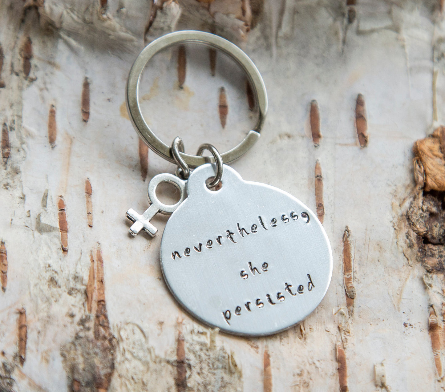 Nevertheless She Persisted keychain, feminist hand stamped keyring,