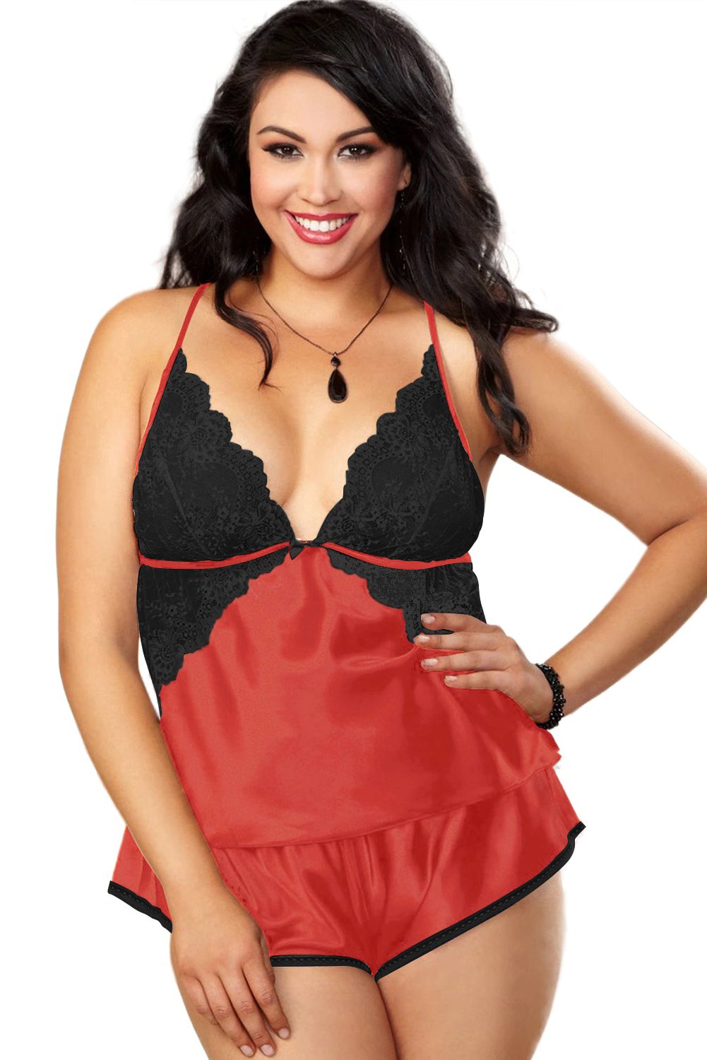 Plus Size - French Satin Camisole Set